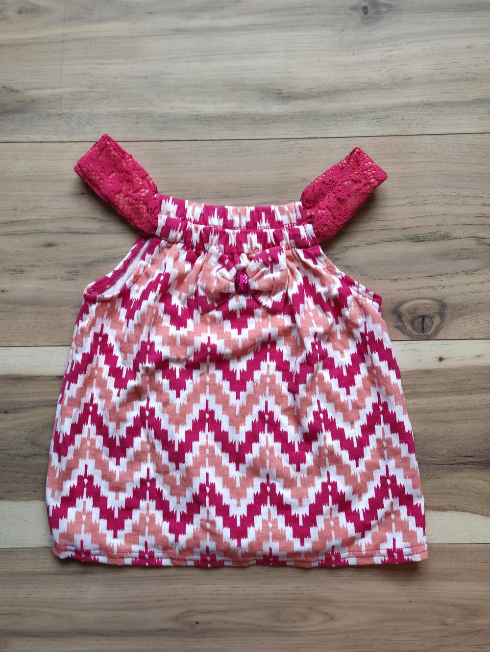 Nannette Toddler Girls Pink Chevron Top Size 4T Lace Sleeve Bow Accent Blouse